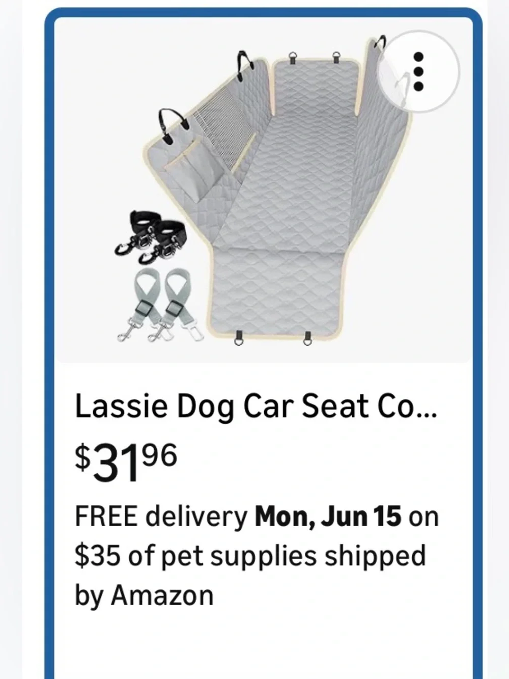 🆕Gray Pet Seat Cover for Dogs - Quilted Car Protector